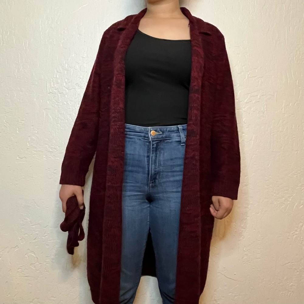 Red with Black Cardigan and Belt - Midi